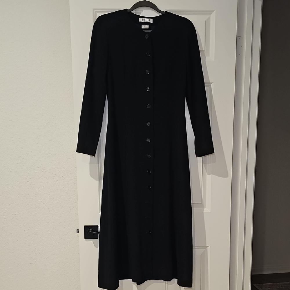 Marella Vintage Italian Wool Long Sleeve Button Front Maxi Dress TLC Black 8